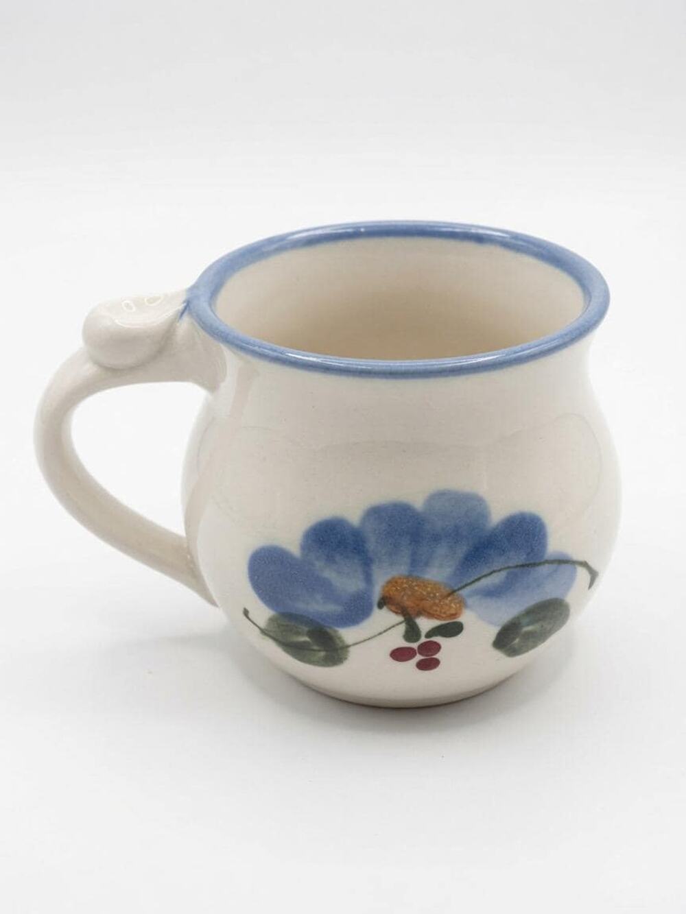 Vintage M.A. Hadley Pottery Mug Hand Painted Blue Flower Signed Louisville KY
